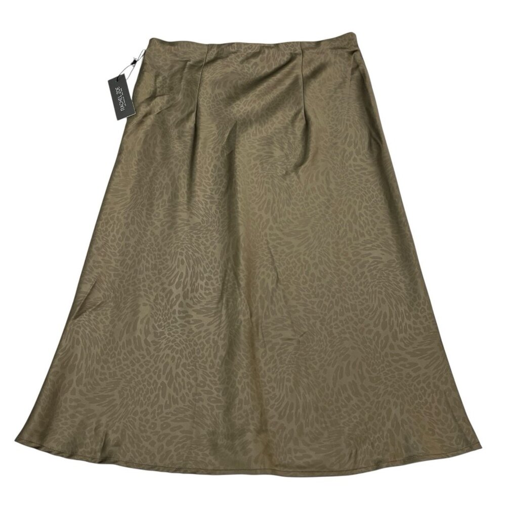 Rachel Zoe Skirt Womens 10 Green Satin Animal Print Pull On‎ Midi Modern Y2K